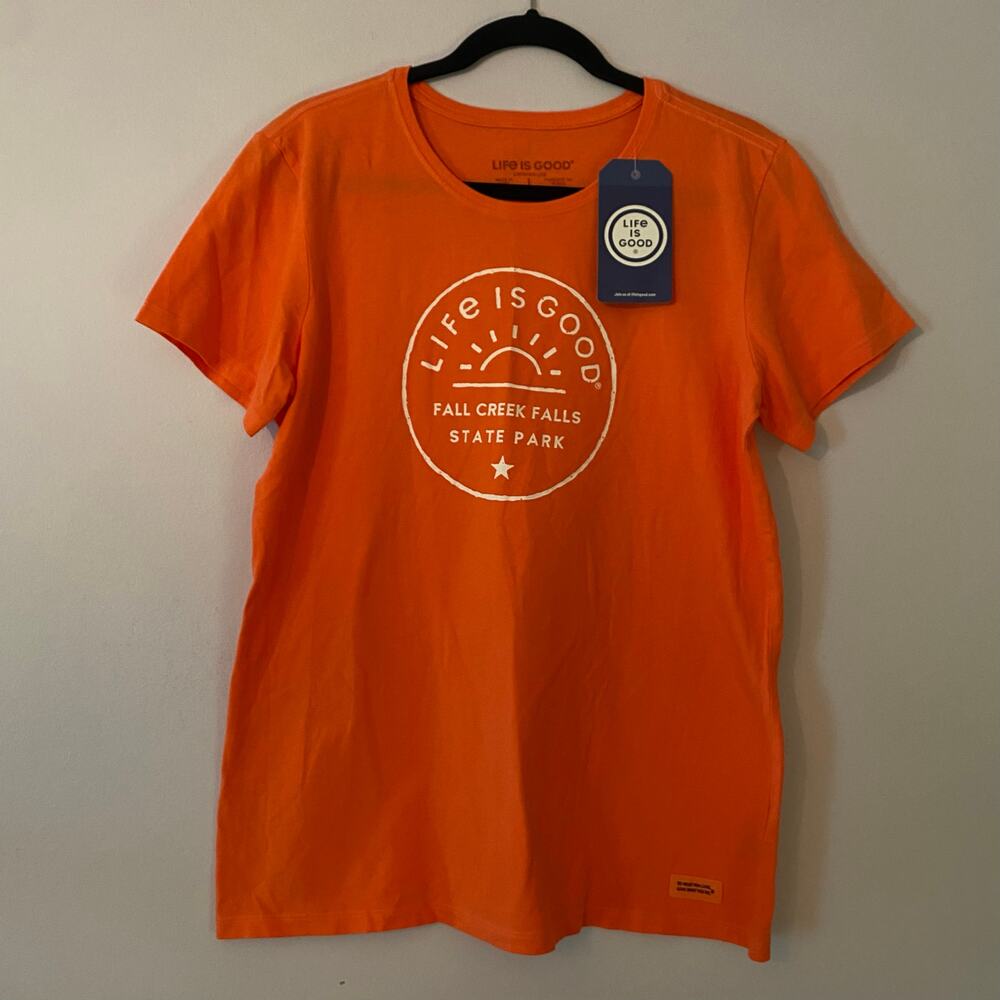 NWT Life Is Good Crusher-Lite Orange Fall Creek Falls Tennessee T-Shirt Large